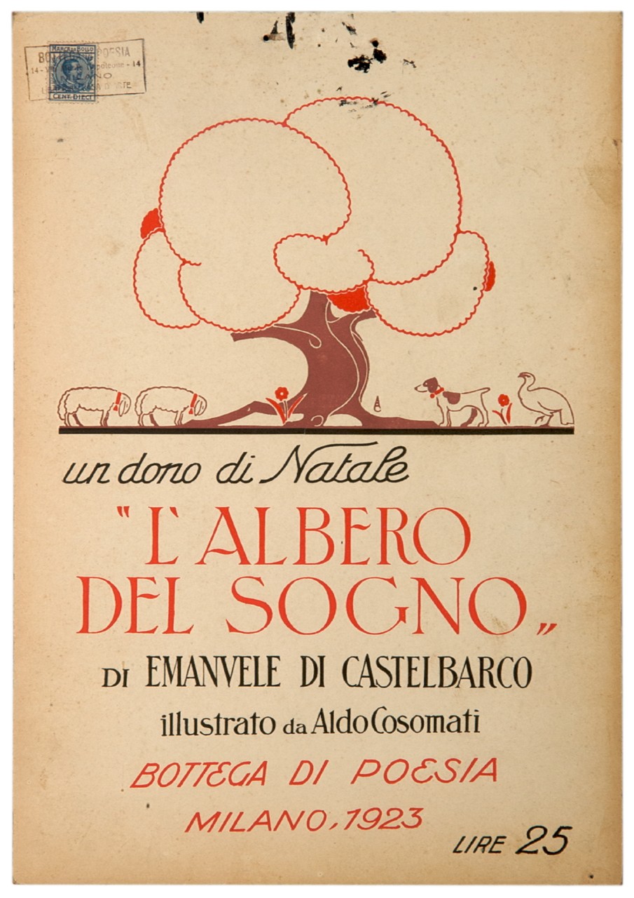 albero tra due pecore, un cane e un volatile (stampa) di Cosomati Aldo (sec. XX)