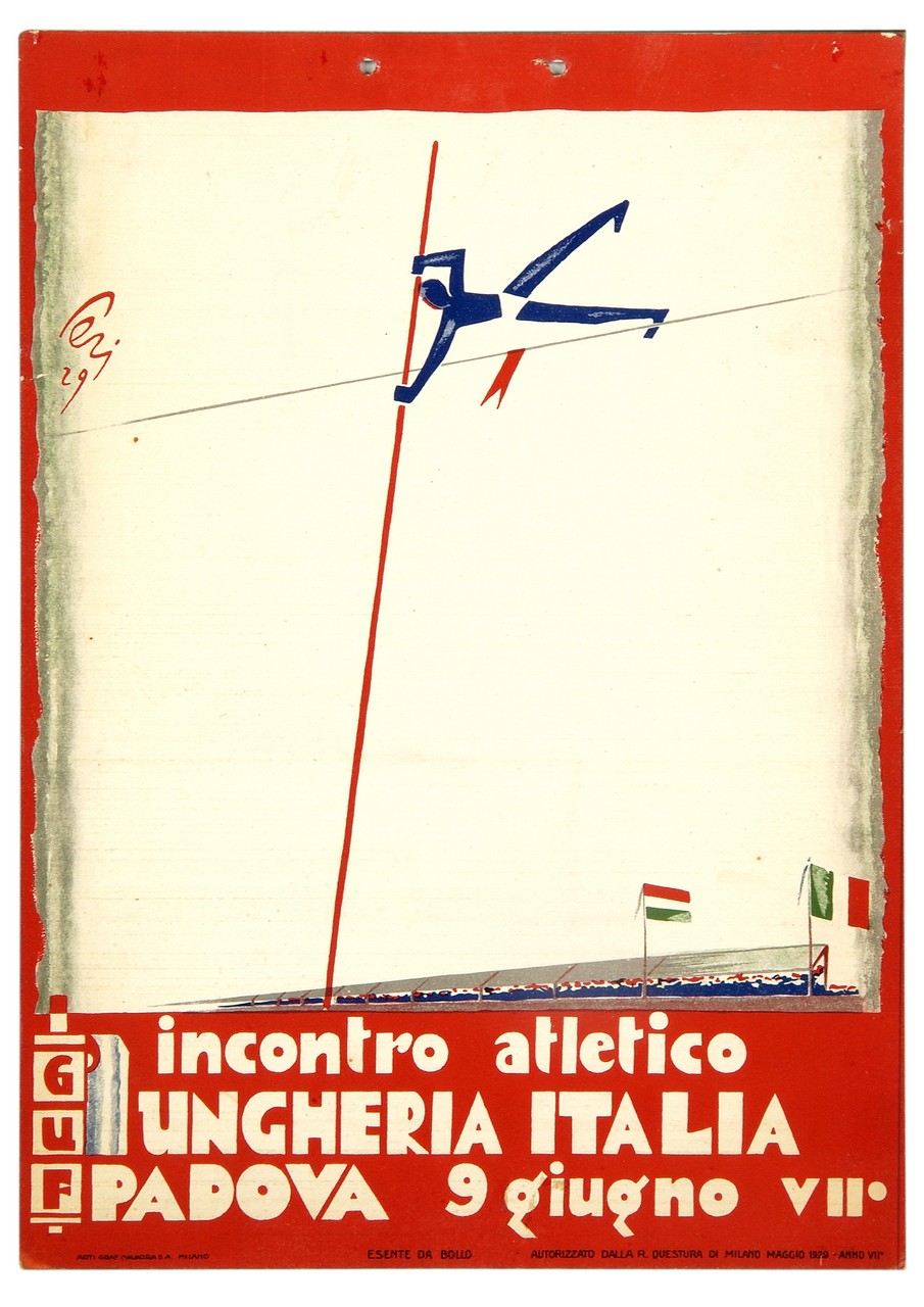 atleta che salta con l'asta (locandina) di Perissinotto Giorgio detto Peri (sec. XX)