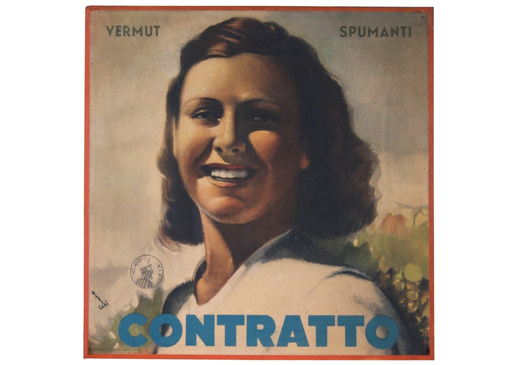 giovane donna sorridente sullo sfondo di un vigneto (locandina) di Gros Mario (sec. XX)