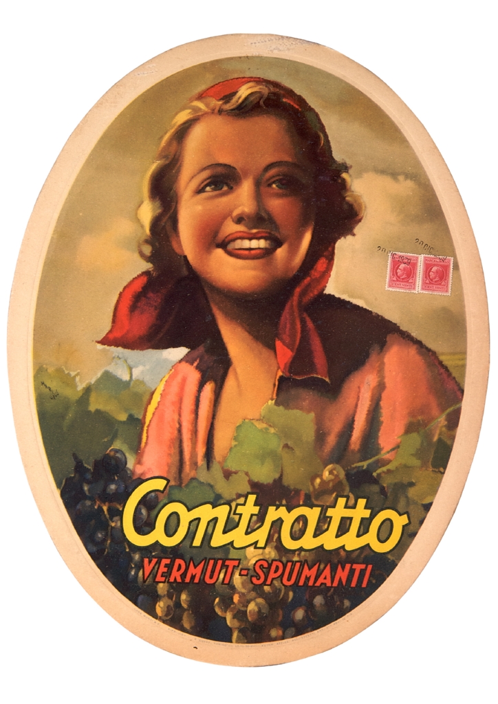 giovane donna sorridente in un vigneto (locandina) di Gros Mario (sec. XX)