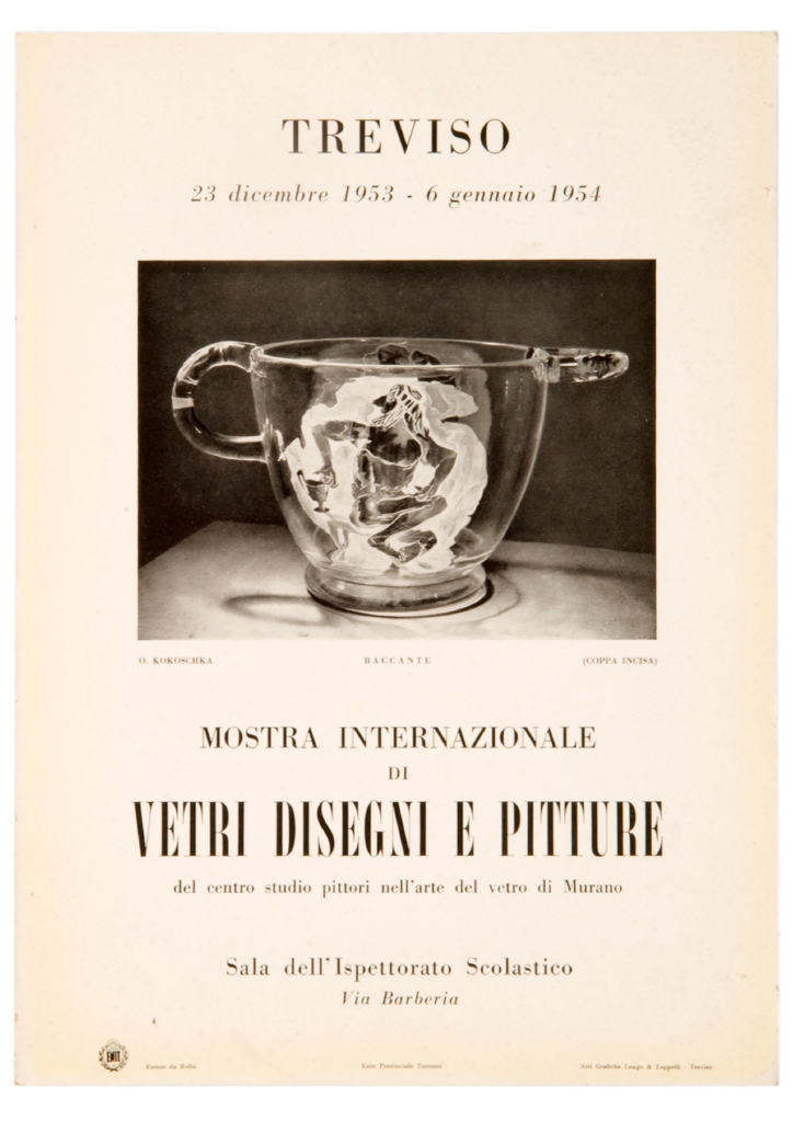 fotografia di una coppa in vetro con baccante incisa da Oskar Kokoschka (locandina) - ambito trevigiano (sec. XX)