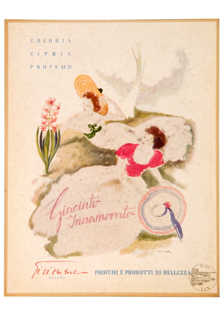 due fanciulle distese su un prato con fiore di giacinto (locandina) di Moretti Bruna detta Brunetta (sec. XX)