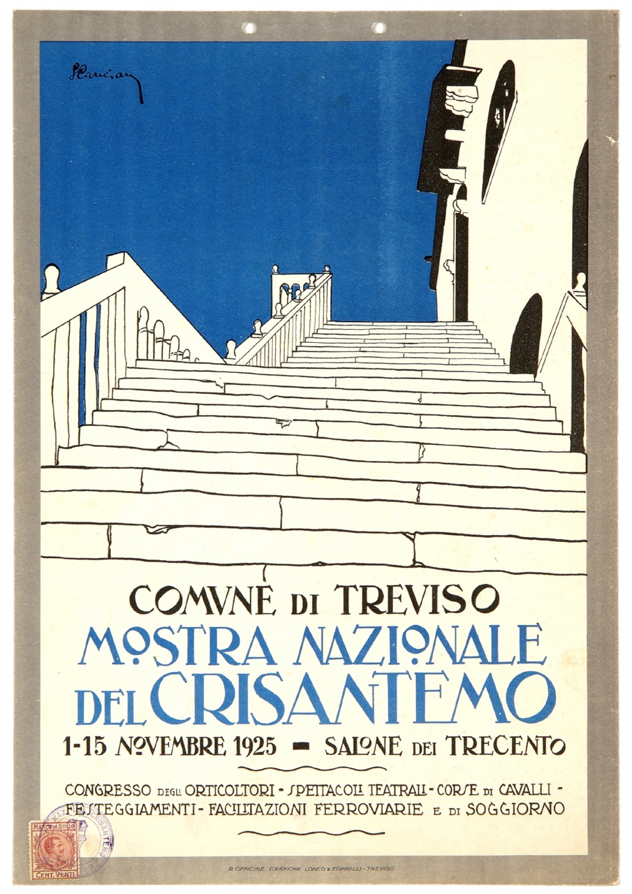 scalinata del Palazzo dei Trecento a Treviso (locandina) di Cancian Sante (sec. XX)