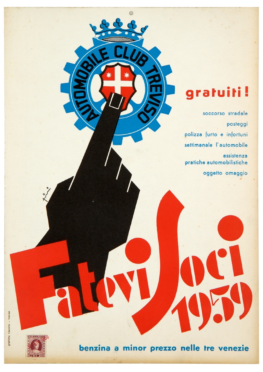 mano che indica il logo dell'Automobile Club di Treviso (locandina) di Pini Enrico (sec. XX)