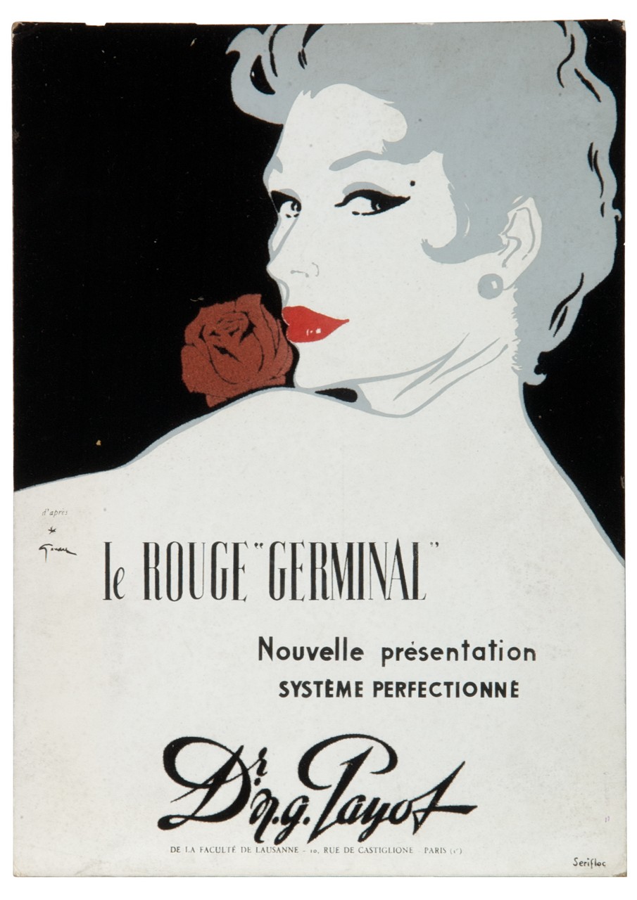 volto femminile con rosa (tabella) di Gruau René (sec. XX)