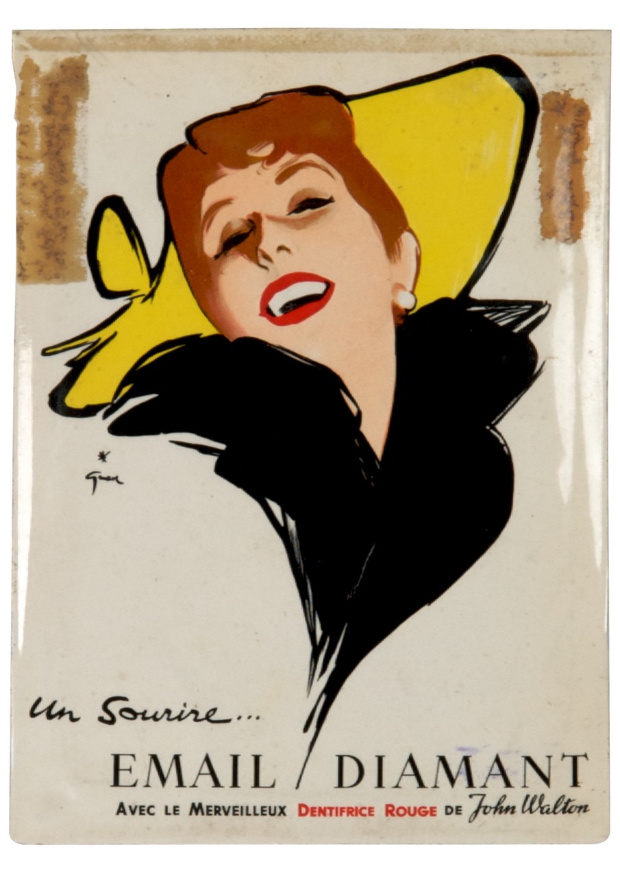 volto di donna sorridente (tabella) di Gruau René (sec. XX)