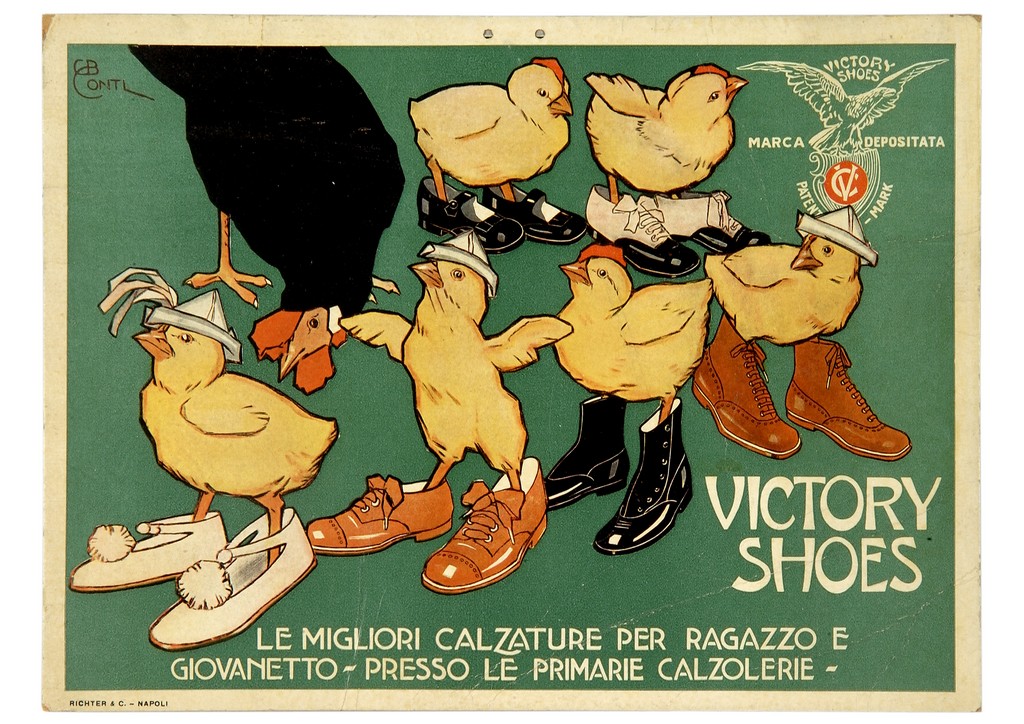 pulcini con scarpe (locandina) di Conti Giovan Battista (primo quarto sec. XX)