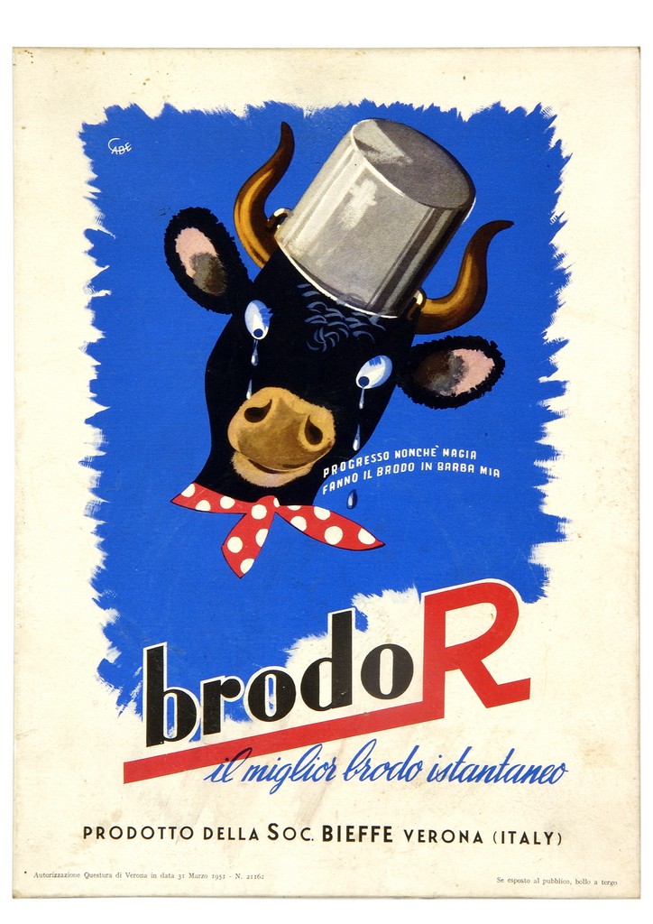 mucca piangente con pentola in testa (locandina) di Cabe (sec. XX)