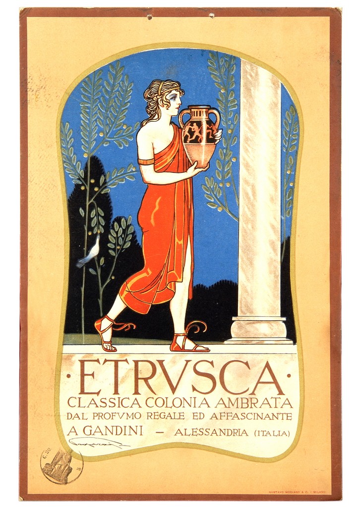 figura femminile con vaso accanto a colonna (locandina) di Properzi Sandro (secondo quarto sec. XX)