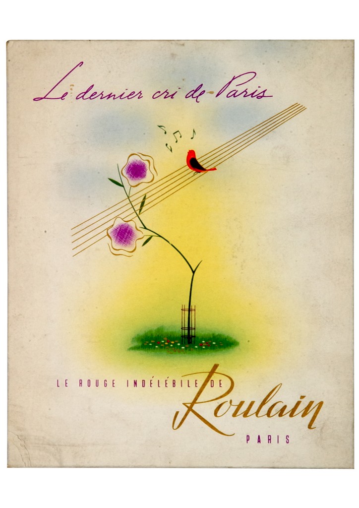 pianta fiorita si muove al cinguettio di un uccello posato sui righi del pentagramma (tabella) - ambito francese (metà sec. XX)