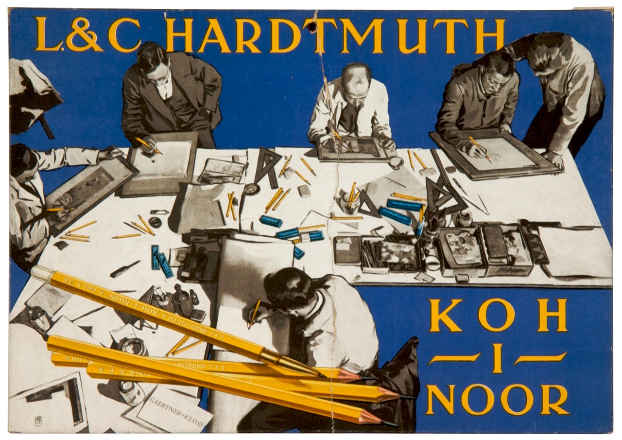 matite da disegno e disegnatori al lavoro (locandina) di GAERTNER + KLOSS (sec. XX)