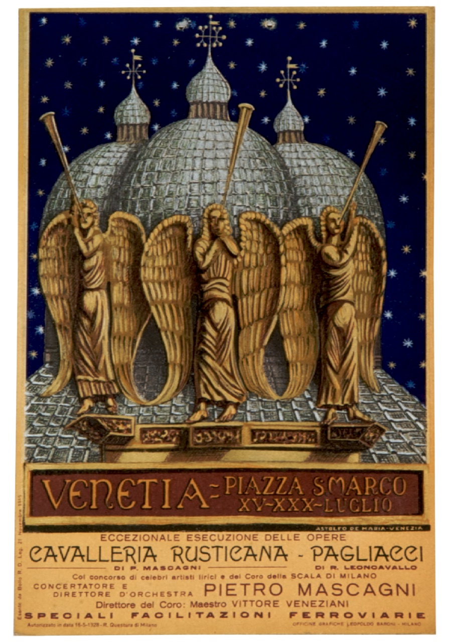 angeli musicanti con trombe dinanzi alle cupole della Basilica di San Marco (locandina) di De Maria Astolfo (sec. XX)