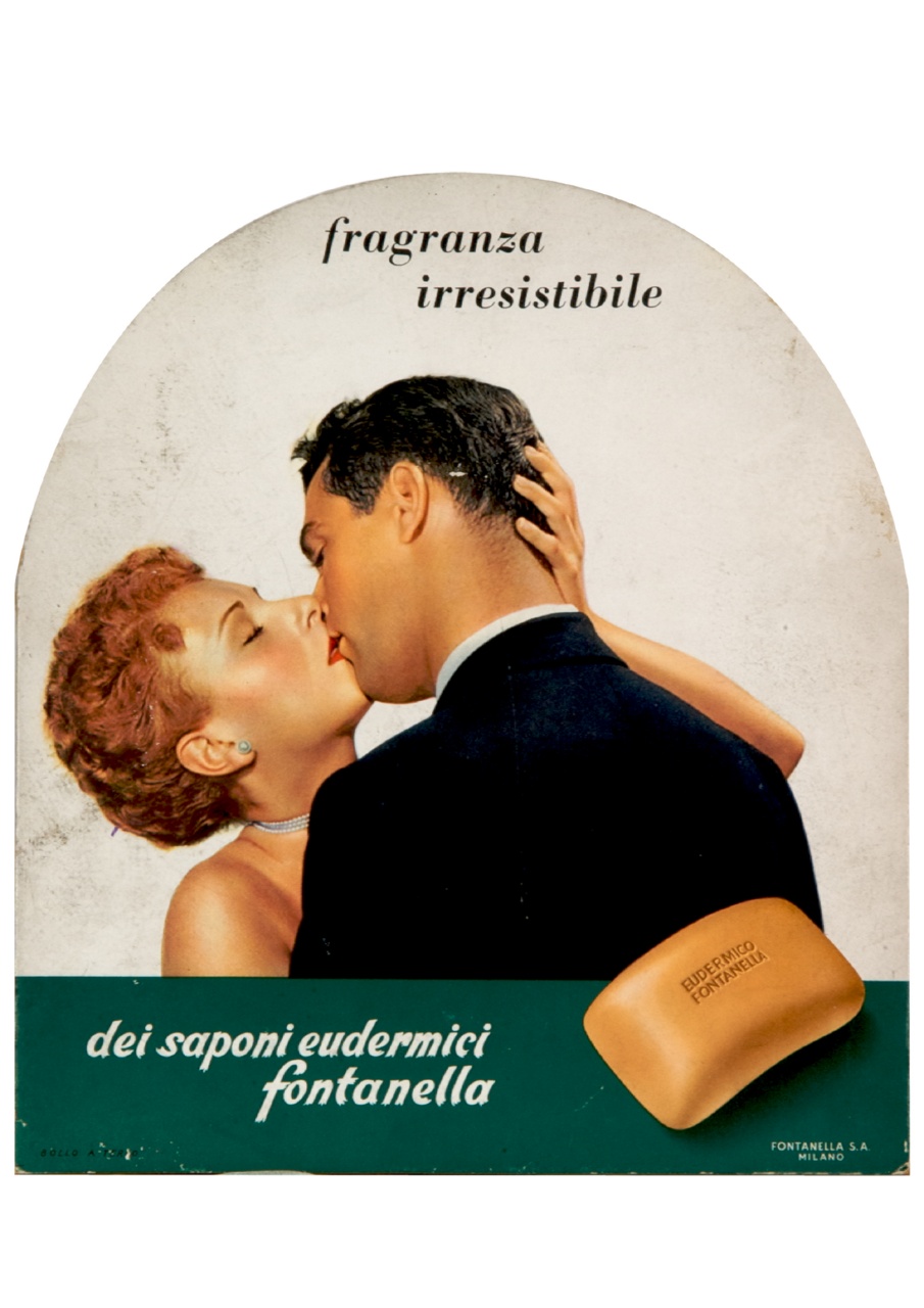 saponetta e coppia nell'atto di baciarsi (tabella) - ambito italiano (sec. XX)