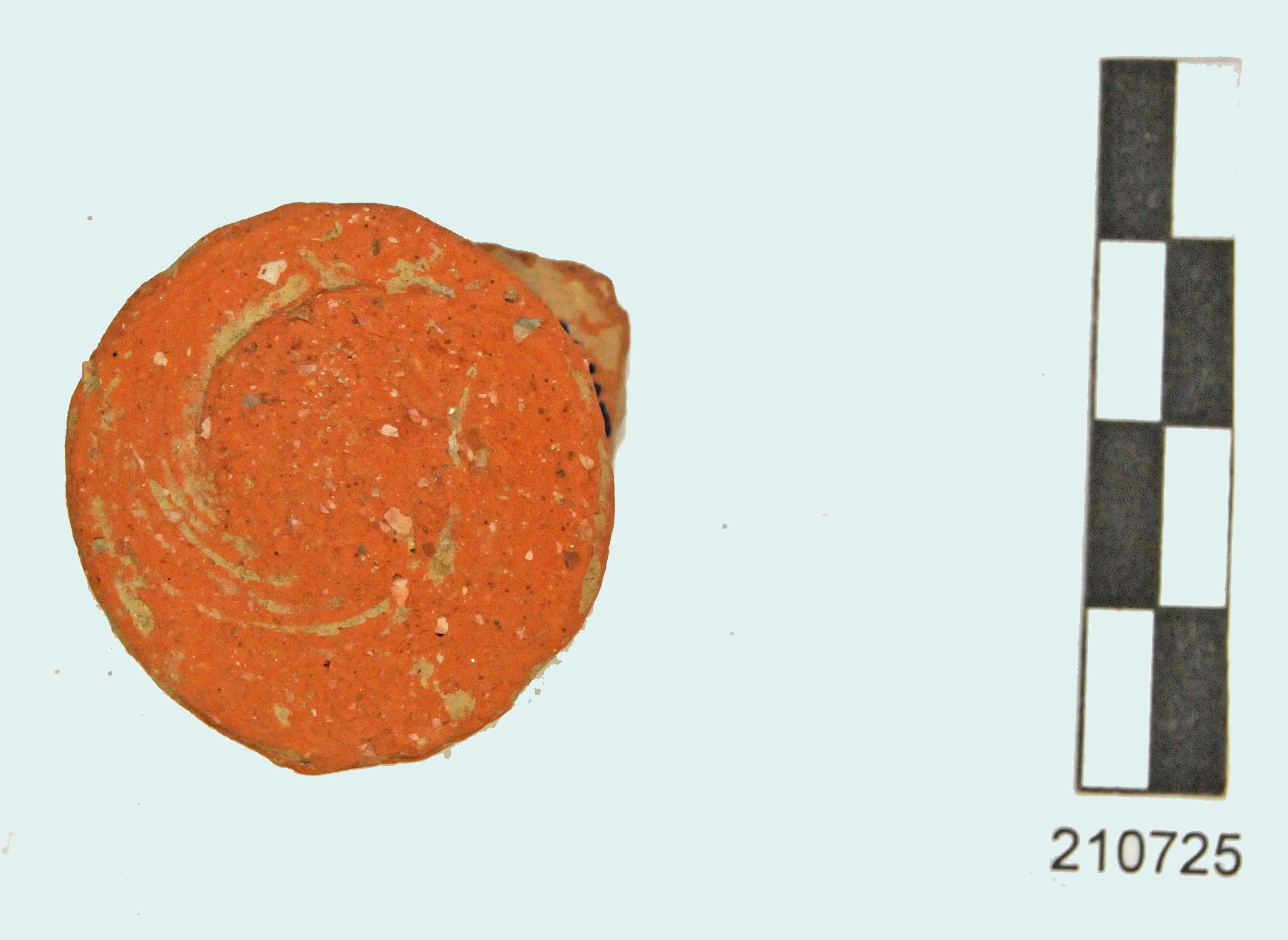 coperchio, pomello, argilla arancio, rossa, dura, ricca di inclusi (I d.C - II d.C)