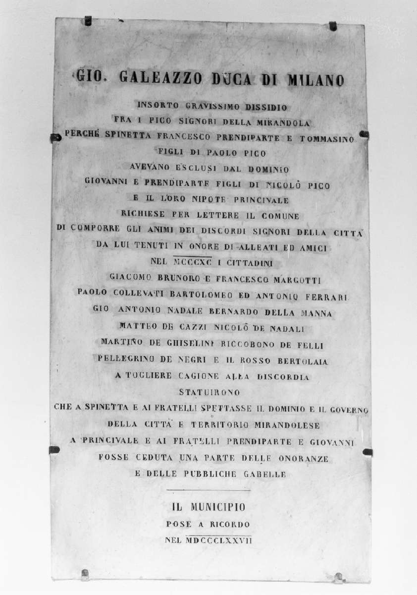 lapide celebrativa - manifattura emiliana (sec. XIX)