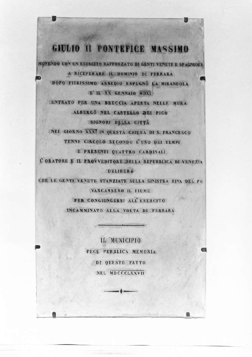 lapide celebrativa - manifattura emiliana (sec. XIX)