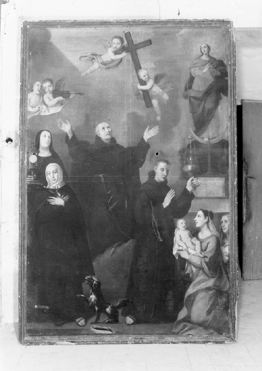 Santa Margherita da Cortona, Santa Chiara, San Diego e San Paolo d'Alcantara (dipinto) di Manzini Luigi (attribuito) - ambito emiliano (fine sec. XVII, sec. XIX)
