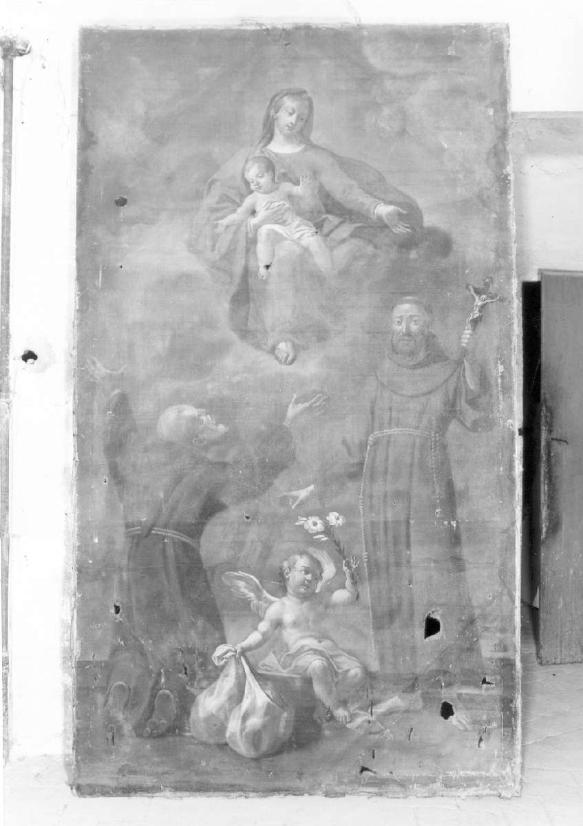 Madonna con Bambino in gloria con San Felice Cappuccino e San Francesco Solano (dipinto) - ambito emiliano (sec. XVIII)