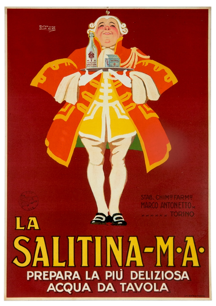 cameriere in polpe con vassoio (locandina) di Nicco Carlo Emilio (sec. XX)