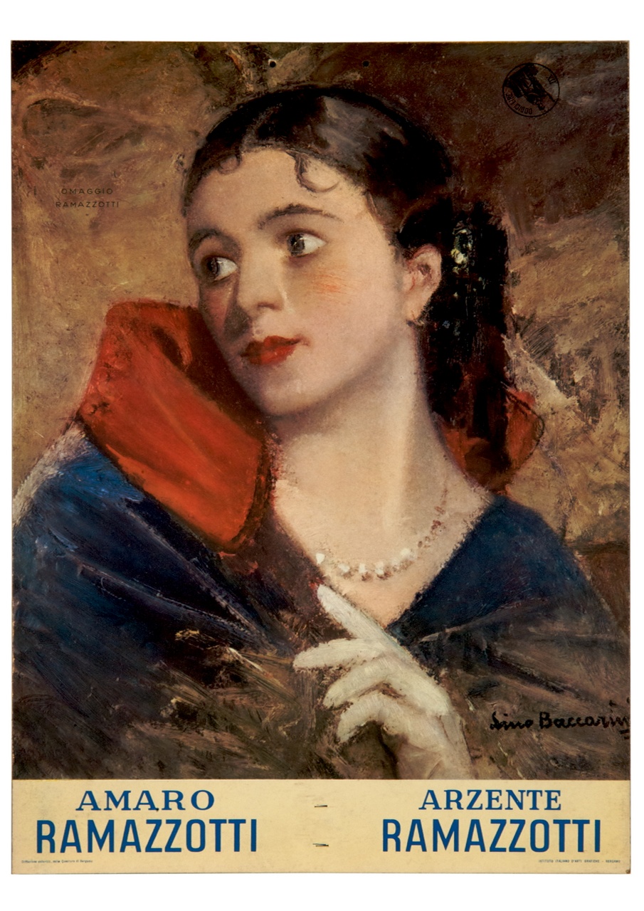 ritratto a mezzo busto di donna con collana di perle (calendario) di Baccarini Lino (sec. XX)