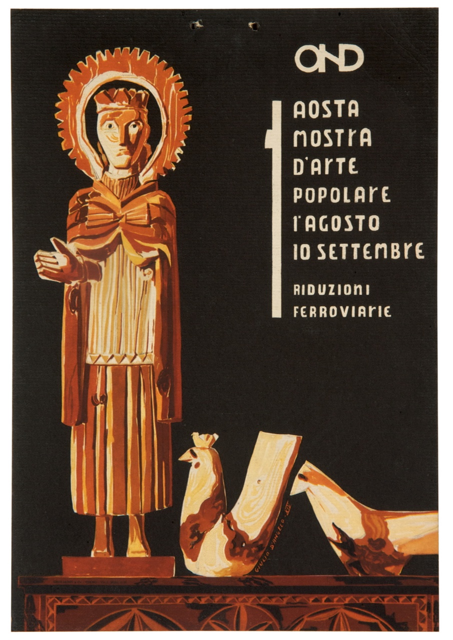 statua di santo con due galline (locandina) di D'Angelo Giulio (sec. XX)