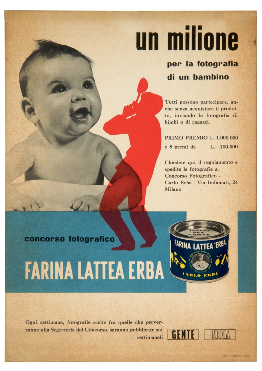 mezzo busto di neonato e sagoma di fotografo (locandina) - ambito italiano (sec. XX)