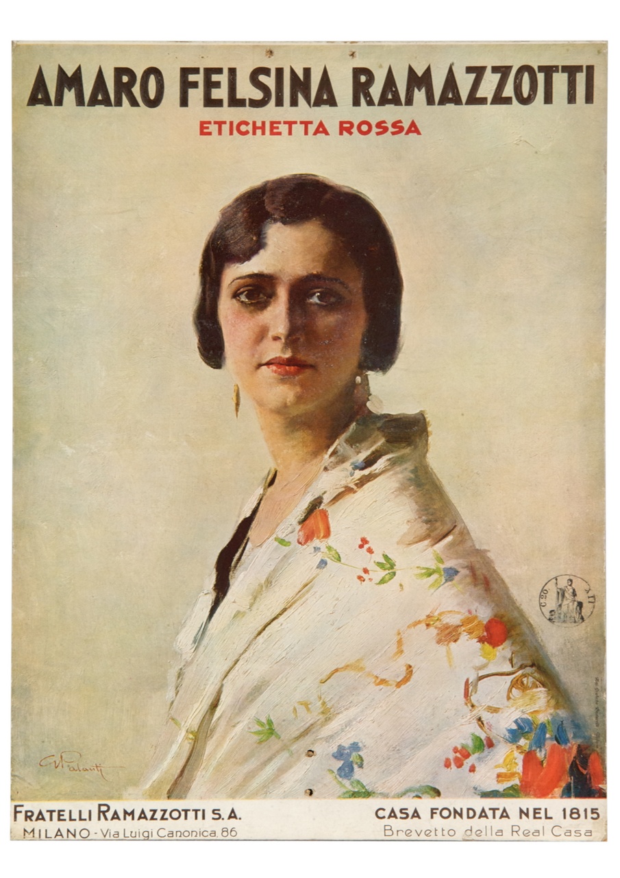 Ritratto di donna a mezzo busto con scialle a fiori (calendario) di Palanti Giuseppe (sec. XX)