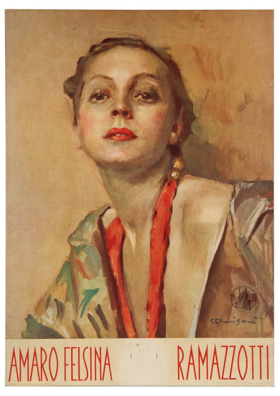 Ritratto di donna a mezzo busto con collana rossa (calendario) di Amisani Giuseppe (sec. XX)