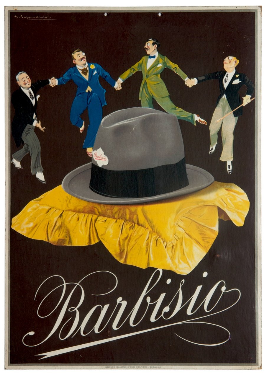 Quattro uomini che si tengono per mano attorno a un cappello (locandina) di Cappadonia Giuseppe (primo quarto sec. XX)