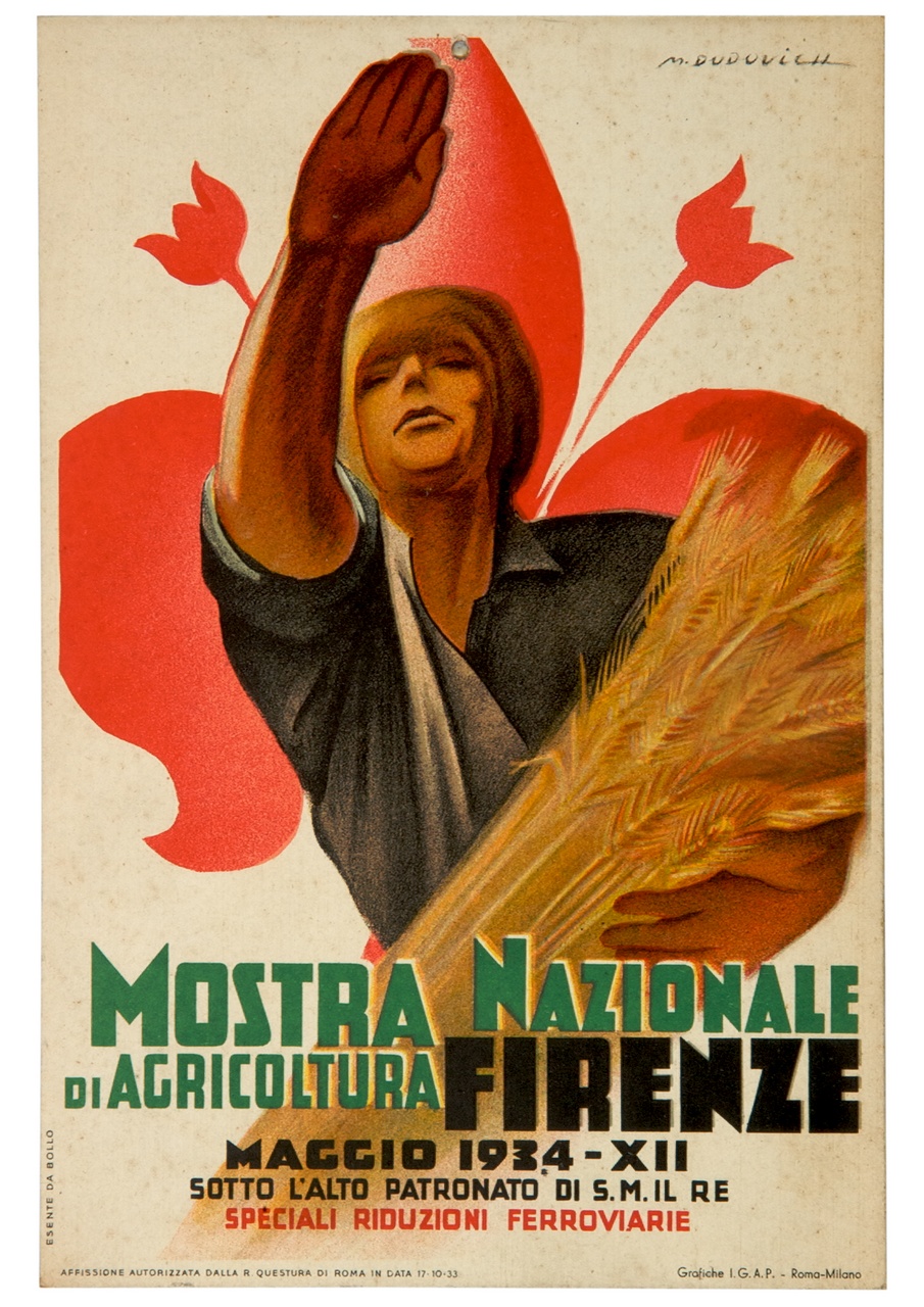 uomo con spighe di grano fa il saluto fascista (locandina) di Dudovich Marcello (sec. XX)