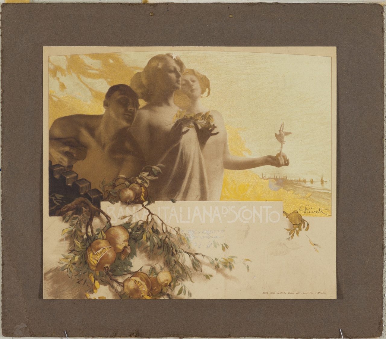 scena allegorica con uomo e donne che mostrano oggetti (locandina) di Palanti Giuseppe (sec. XX)