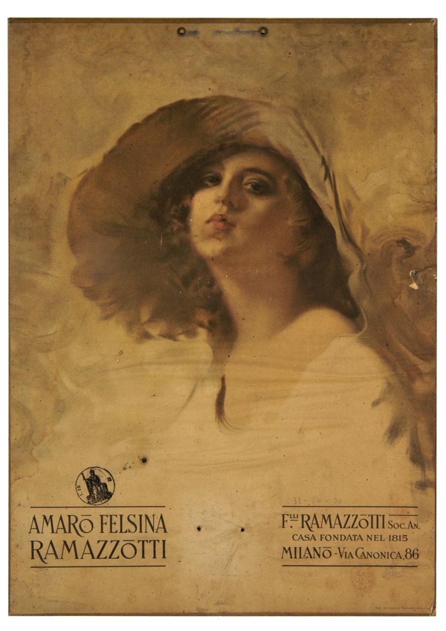 ritratto a mezzo busto di donna con cappello a tesa larga (locandina) di Palanti Giuseppe (sec. XX)