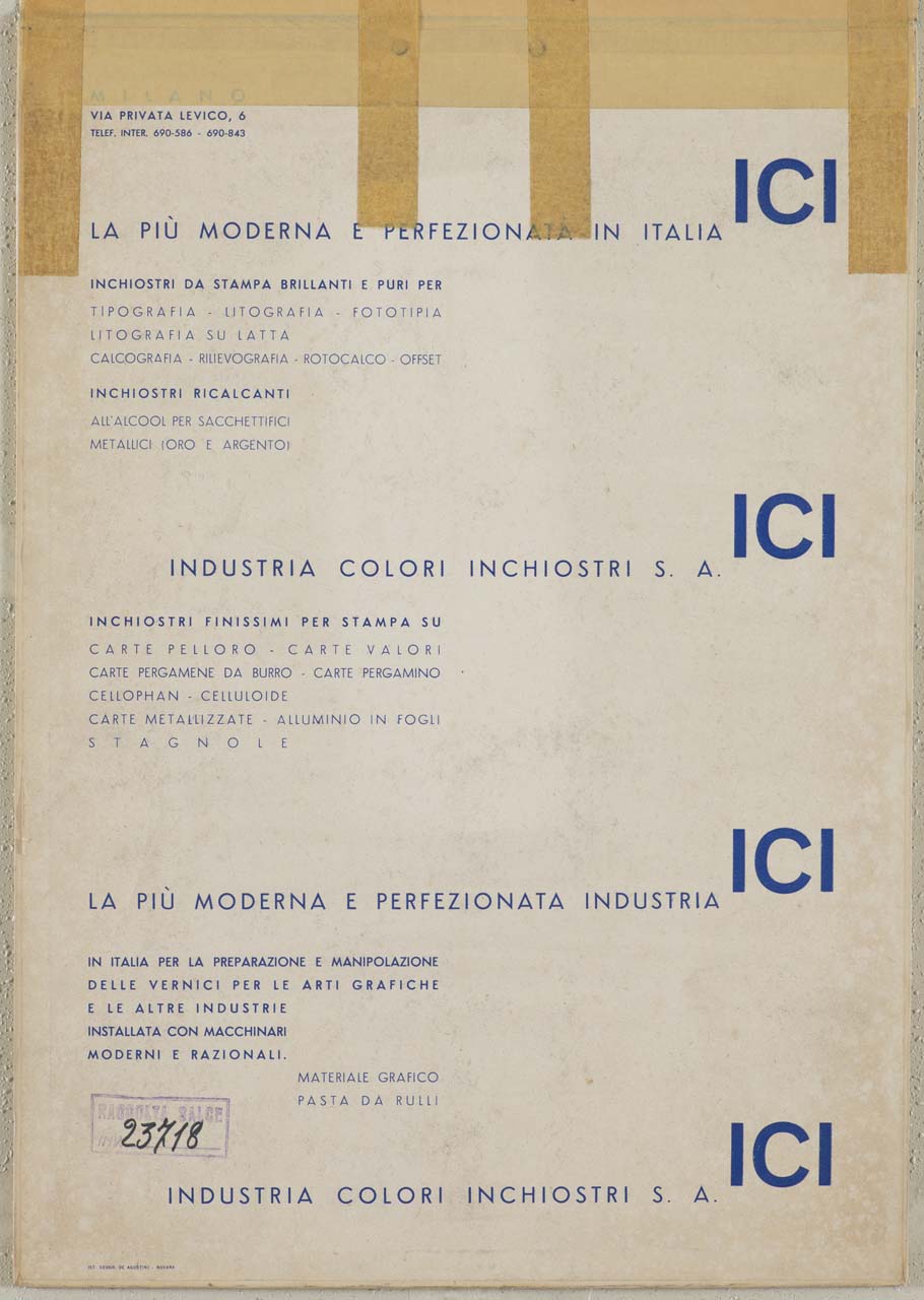 pilota aziona grande elica multicolore poggiando i piedi sui tetti di stabilimenti industriali (locandina) di Poduje Gustavo (sec. XX)