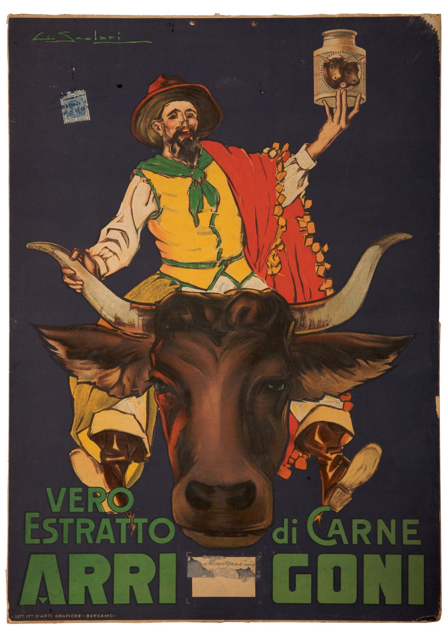 gaucho argentino in groppa a un toro (calendario) di Scolari Giovanni (sec. XX)