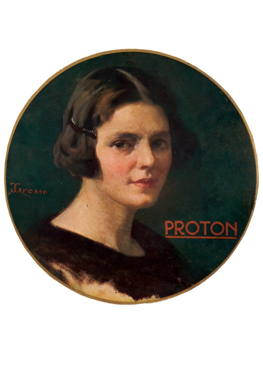 ritratto a mezzo busto di donna con fermagli tra i capelli (locandina) di Grosso Giacomo (sec. XX)