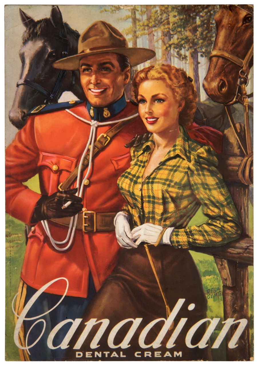 un uomo in uniforme militare e una donna con frustino sorridenti davanti a due cavalli (locandina) di Rebagliati Fernando (sec. XX)