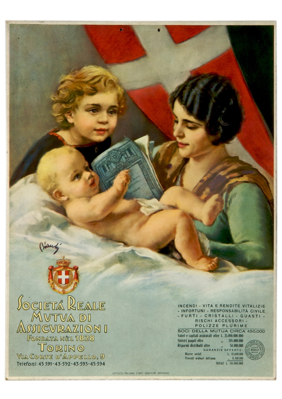madre legge un opuscolo ai due figli (locandina) di Bianchi Alberto (sec. XX)