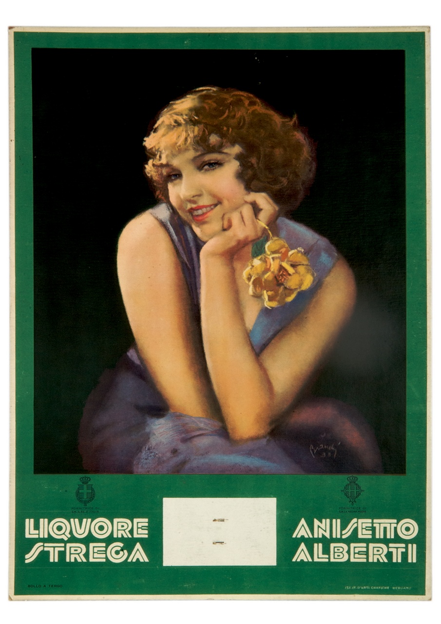 ritratto di donna seduta con un fiore tra le dita (calendario) di Bianchi Alberto (sec. XX)