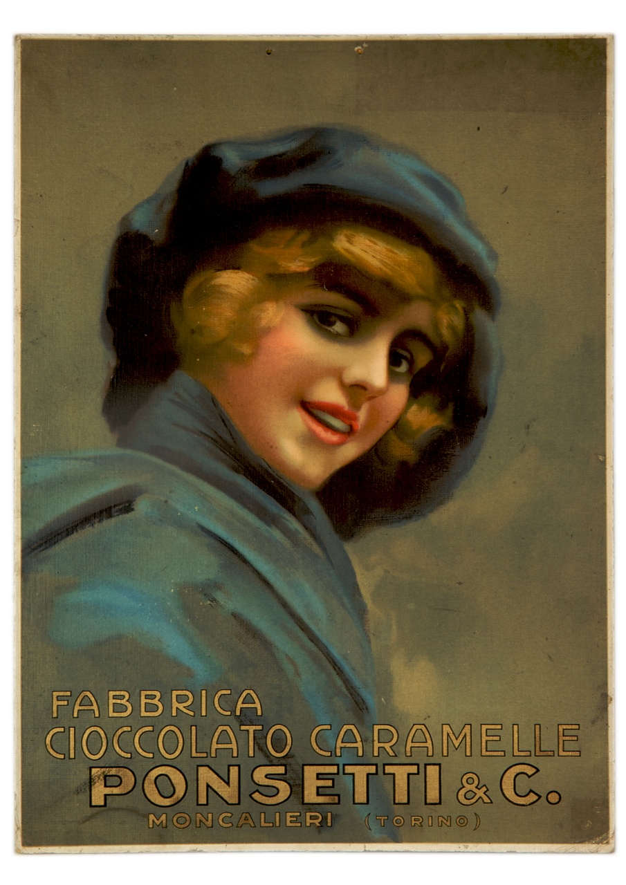 ritratto a mezzo busto di donna con cappotto e cappello verdi (locandina) - ambito italiano (sec. XX)