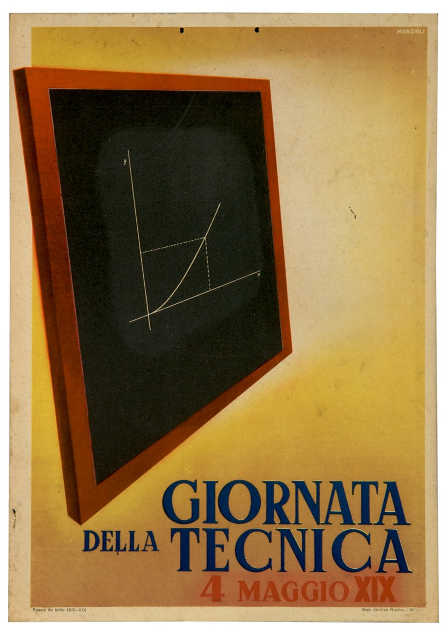 lavagna con disegno tecnico (locandina) di Mancioli Corrado (sec. XX)
