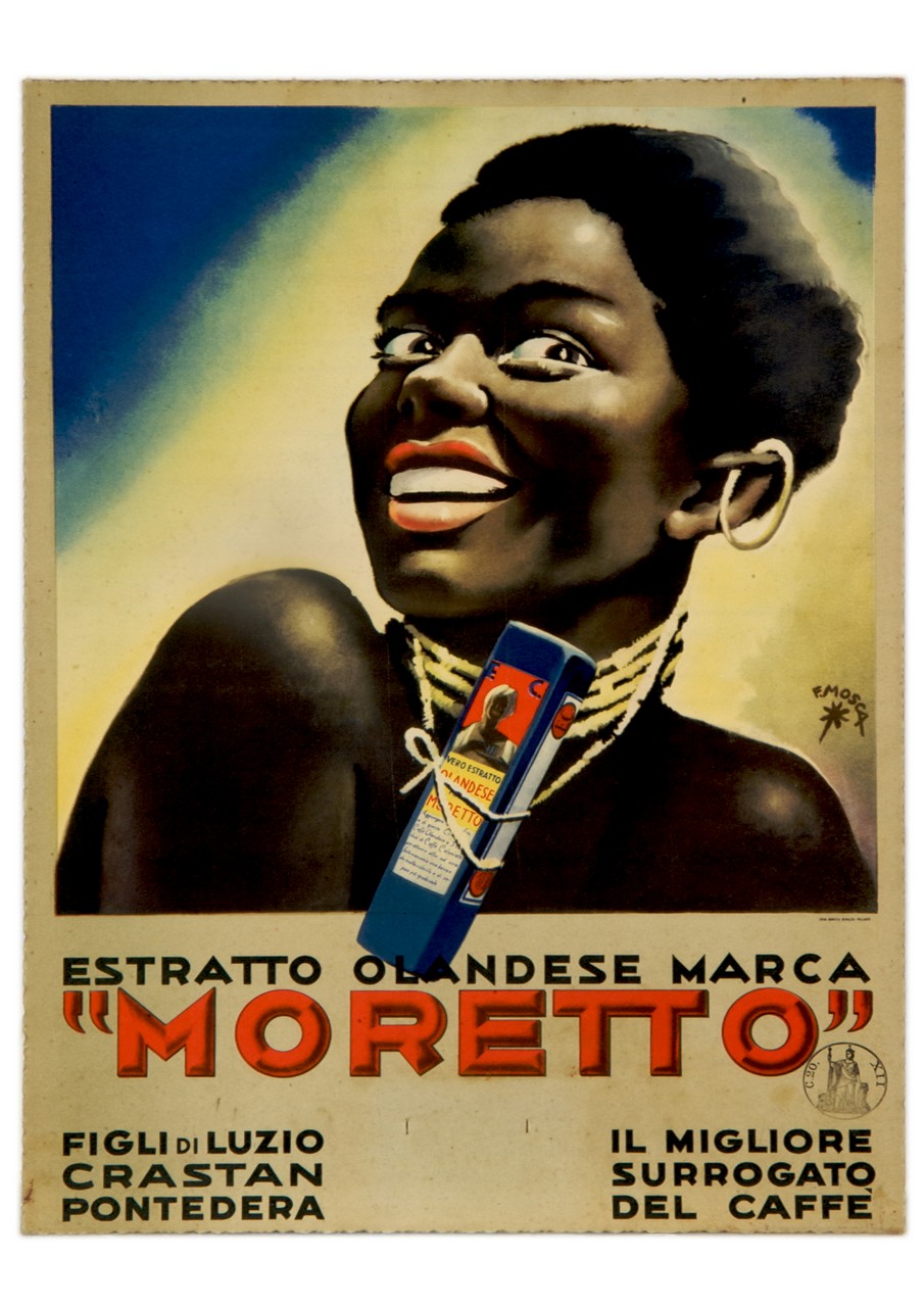 busto di donna di colore sorridente con monili tribali (calendario) di Mosca Franco (sec. XX)