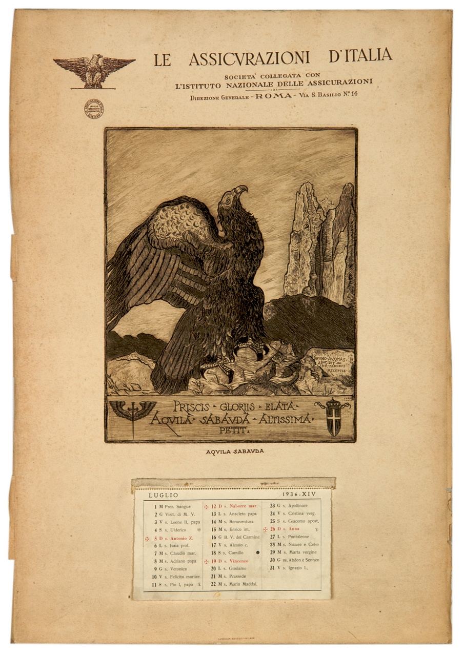 aquila ad ali spiegate posata su una roccia (calendario) di Marsili Bruno detto Bruno da Osimo (sec. XX)
