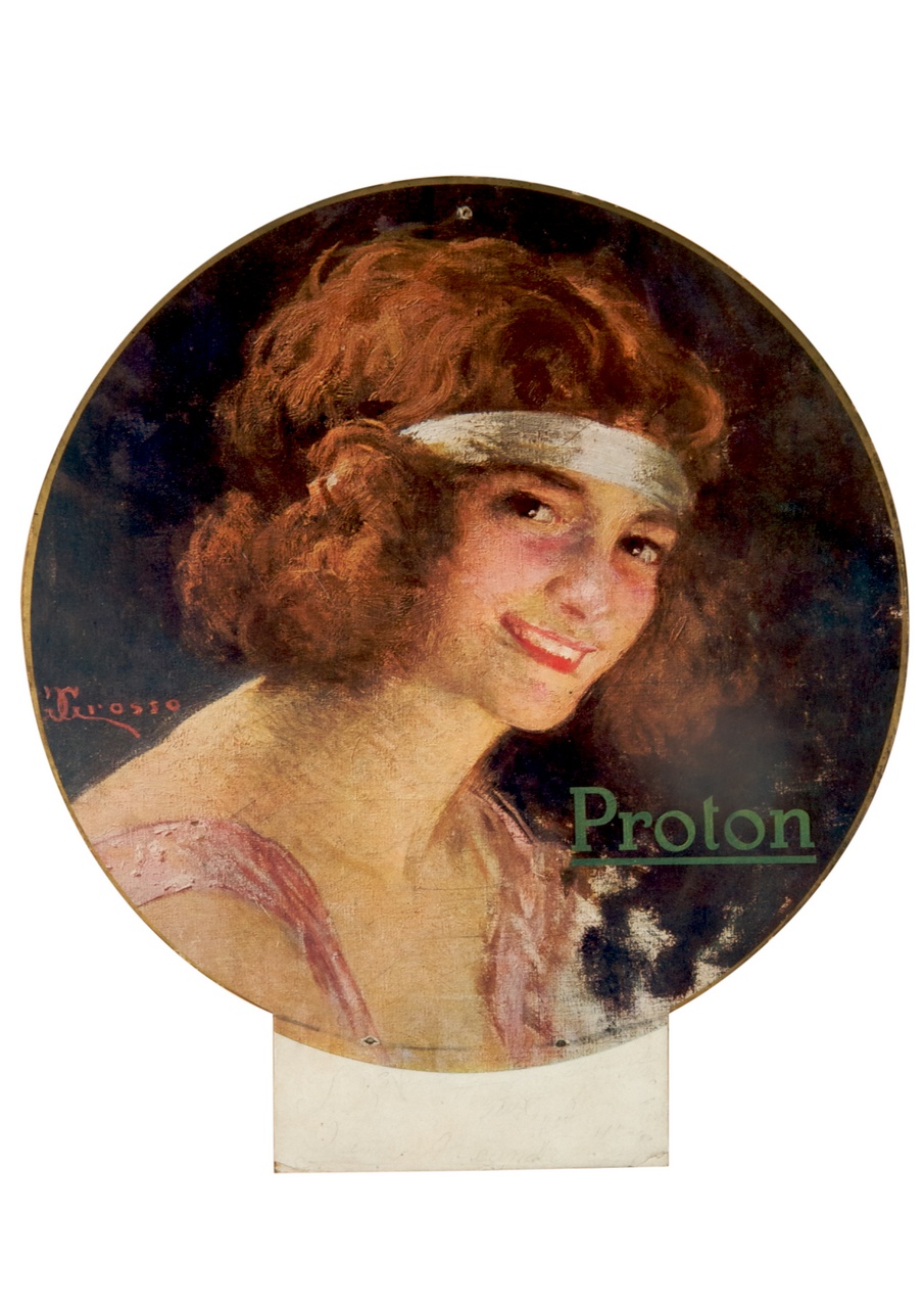 ritratto a mezzo busto di donna con fascia sulla fronte (locandina) di Grosso Giacomo (sec. XX)