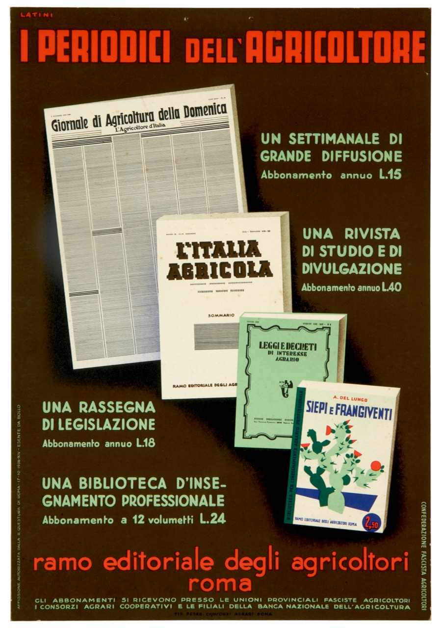 giornale e libri di agricoltura (locandina) di Latini Giuseppe (sec. XX)