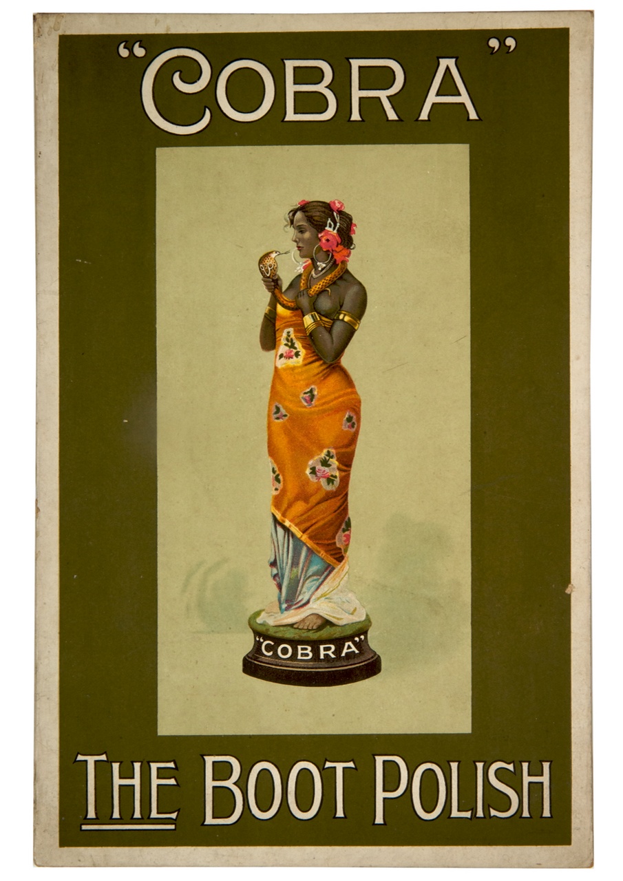 donna indiana su un piedistallo mantiene un cobra con le mani (tabella) - ambito inglese (prima metà sec. XX)