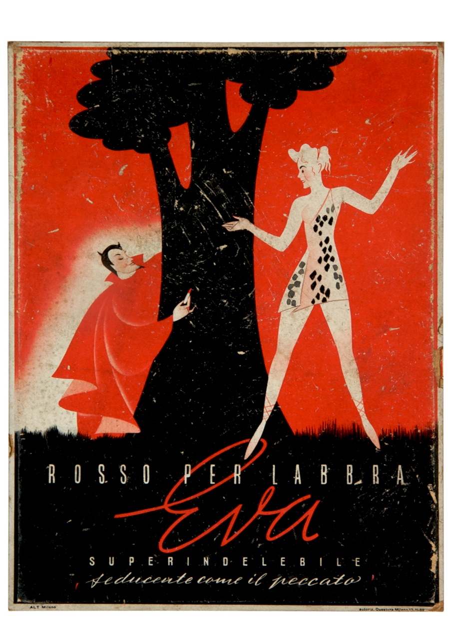 un diavolo tenta Eva con un rossetto (tabella) - ambito italiano (sec. XX)