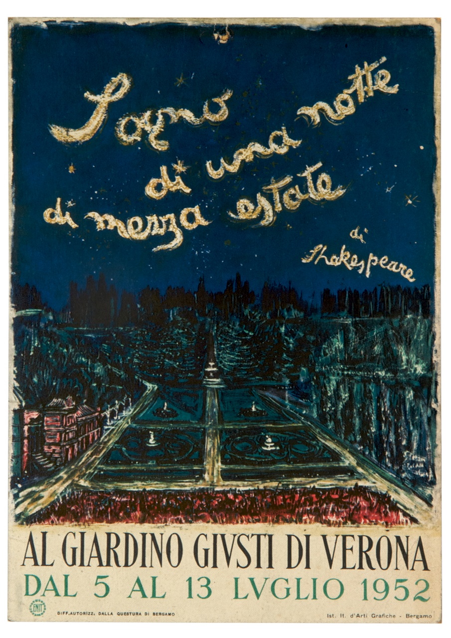 paesaggio notturno con Giardino Giusti di Verona (locandina) di Casarini Pino (sec. XX)