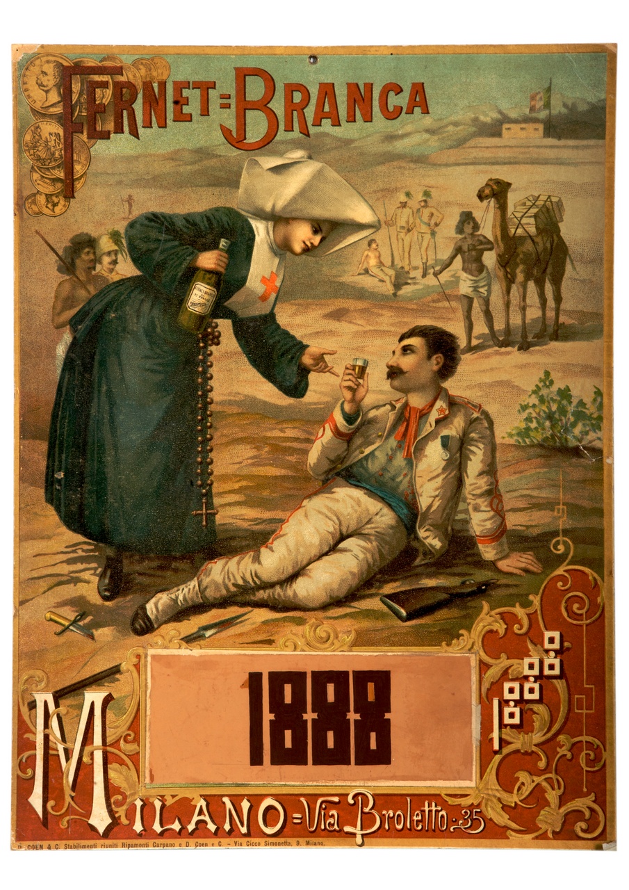 donna della Croce Rossa offre da bere a un soldato (calendario) - ambito italiano (sec. XX)