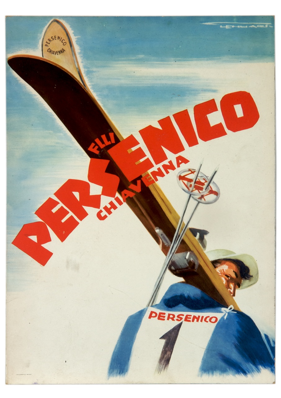 sciatore con gli sci in spalla visto da dietro (locandina) di Lenhart Franz (sec. XX)