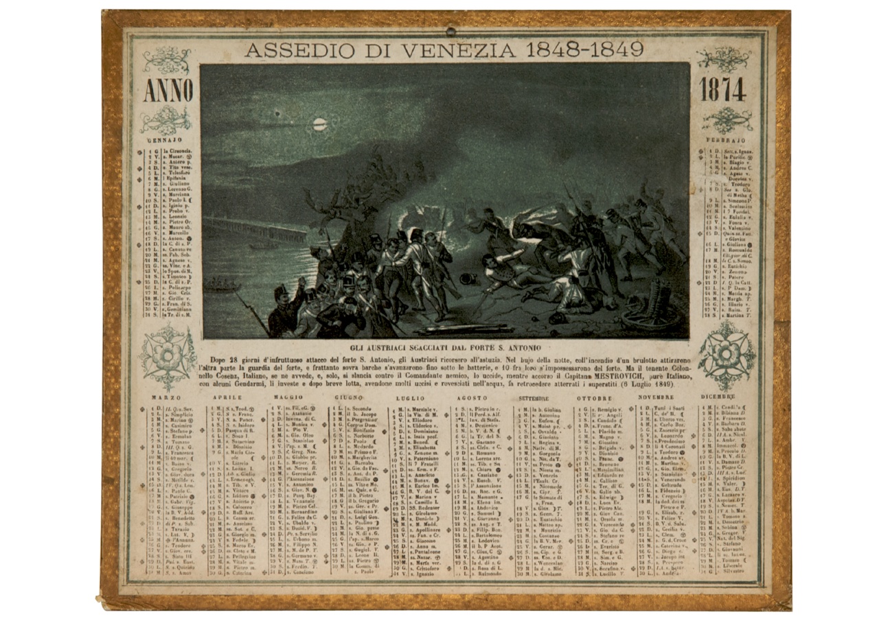 battaglia tra austriaci e veneziani al Forte Sant'Antonio (calendario) - ambito italiano (sec. XIX)